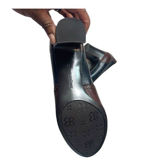 Naturalizer Oxford Loafers Block Heels Size 10M Navy Blue Brown Dark Academia - Picture 11 of 13